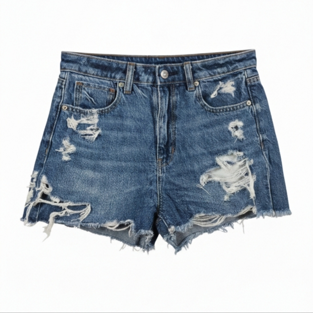 American Eagle Outfitters Distressed Mom Shorts 6 Blue Cut-off Dark Denim